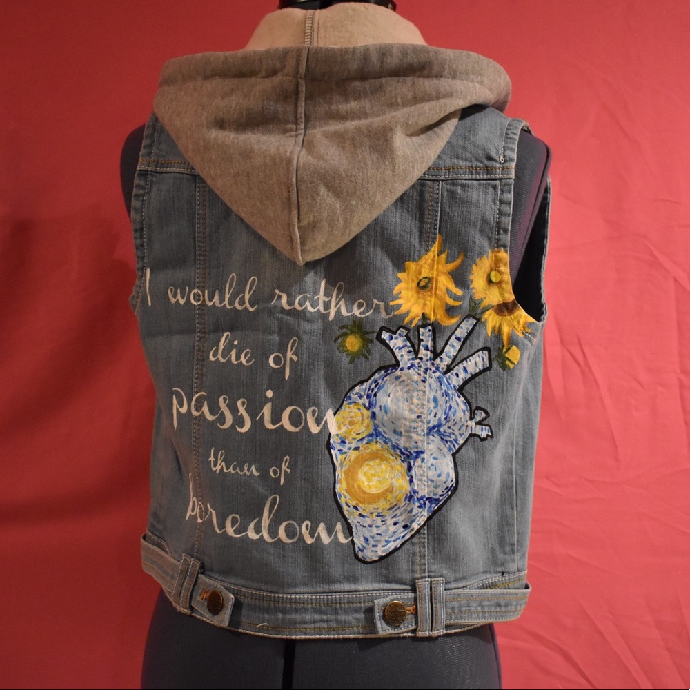 Hand Painted Starry Night Heart Denim Vest